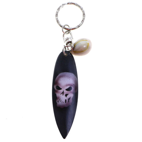 Skull Surf Board Shell Split-Ring-Keychain Black/White