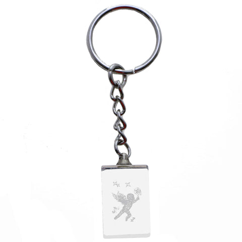 3D Laser Etching Cherub Birds Split-Ring-Keychain Clear/White