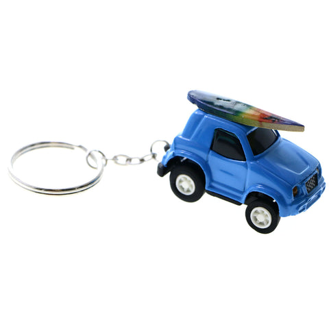 Wind-Up Car Surf Board Beach Scene Split-Ring-Keychain Blue/Yellow