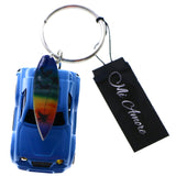 Wind-Up Car Surf Board Beach Scene Split-Ring-Keychain Blue/Yellow
