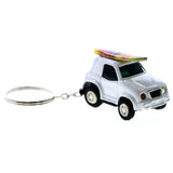 Wind-Up Car Surf Board Beach Scene Split-Ring-Keychain White/Red