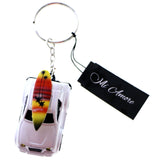 Wind-Up Car Surf Board Beach Scene Split-Ring-Keychain White/Red