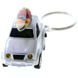 Wind-Up Car Surf Board Beach Scene Split-Ring-Keychain White/Red