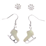 Mi Amore Winter Snowflake Glittery Ice Skates Multiple-Earring-Set Silver-Tone & Pink