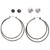 Antiqued Post and Hoop Multiple-Earring-Set Silver-Tone/Black