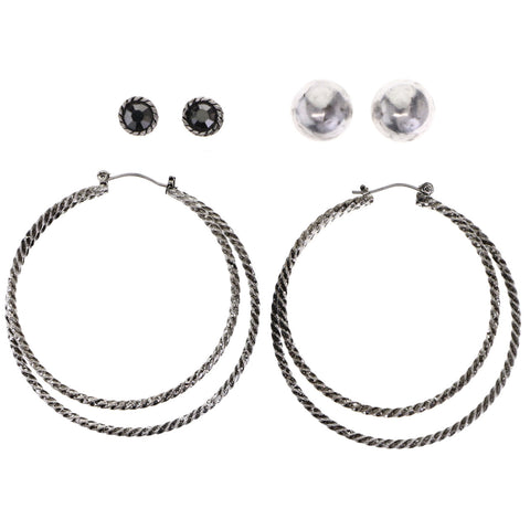 Antiqued Post and Hoop Multiple-Earring-Set Silver-Tone/Black