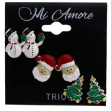 Mi Amore Snowman Santa Christmas Tree Stud-Earrings Multicolor