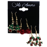 Candy Cane Jingle Bells Christmas Tree Dangle-Earrings AB Finish Red/Green