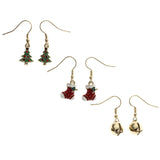 Holiday Stocking Christmas Tree Jingle Bell Dangle-Earrings