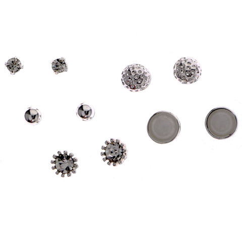Mi Amore Simple Set of 5 Stud-Earrings Silver-Tone & White