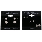 Mi Amore Simple Set of 5 Stud-Earrings Silver-Tone & White