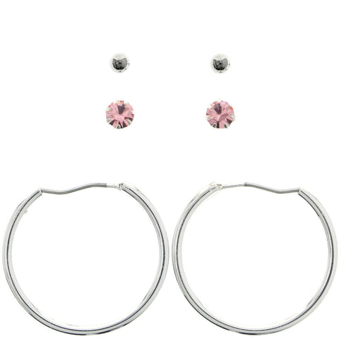 Mi Amore Multiple-Earring-Set Silver-Tone/Pink