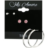 Mi Amore Multiple-Earring-Set Silver-Tone/Pink
