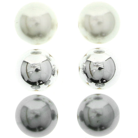 Mi Amore Multiple-Earring-Set Silver-Tone/White