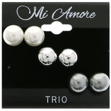 Mi Amore Multiple-Earring-Set Silver-Tone/White