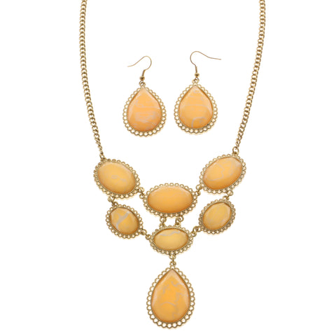 Mi Amore Necklace-Earring-Set Peach/Gold-Tone