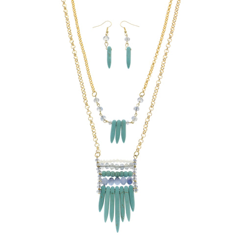 Mi Amore Necklace-Earring-Set Blue/Gold-Tone