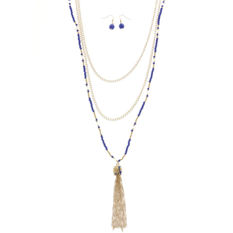 Mi Amore Necklace-Earring-Set Blue/Gold-Tone