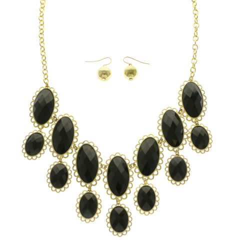 Mi Amore Necklace-Earring-Set Black/Gold-Tone