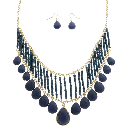 Mi Amore Necklace-Earring-Set Blue/Gold-Tone