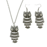 Mi Amore Owls Adjustable Necklace-Earring-Set Silver-Tone