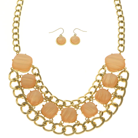 Mi Amore Necklace-Earring-Set Pink/Gold-Tone