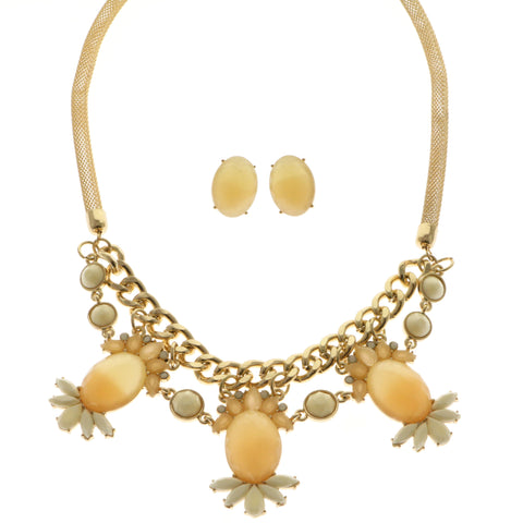 Mi Amore Necklace-Earring-Set Peach/Gold-Tone
