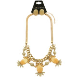Mi Amore Necklace-Earring-Set Peach/Gold-Tone