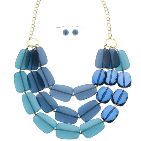 Mi Amore Necklace-Earring-Set Blue/Gold-Tone