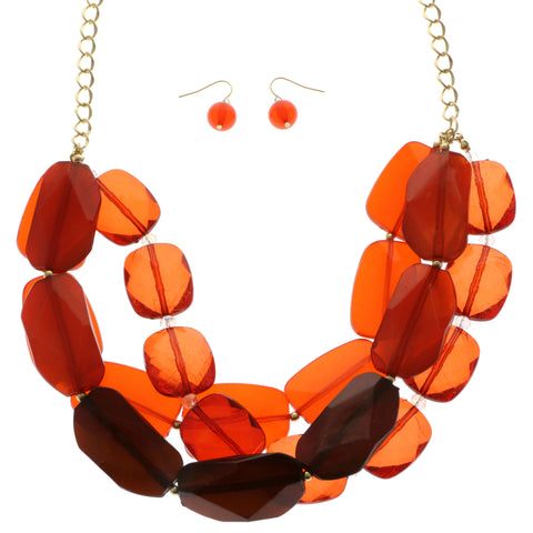 Mi Amore Necklace-Earring-Set Red/Gold-Tone