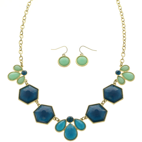 Mi Amore Necklace-Earring-Set Blue/Gold-Tone
