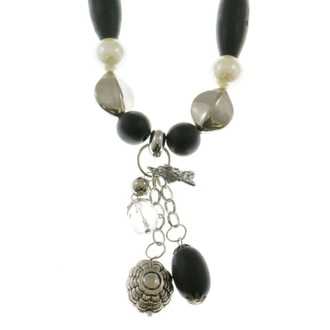 Mi Amore Butterfly Flowers Statement-Necklace Multicolor & Black