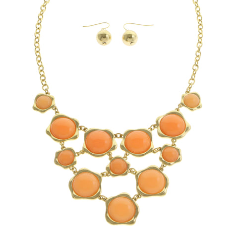 Mi Amore Necklace-Earring-Set Peach/Gold-Tone