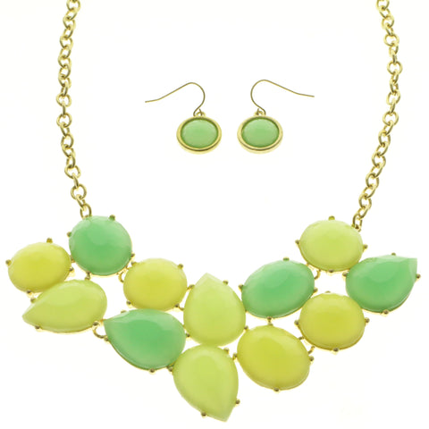 Mi Amore Necklace-Earring-Set Green/Gold-Tone