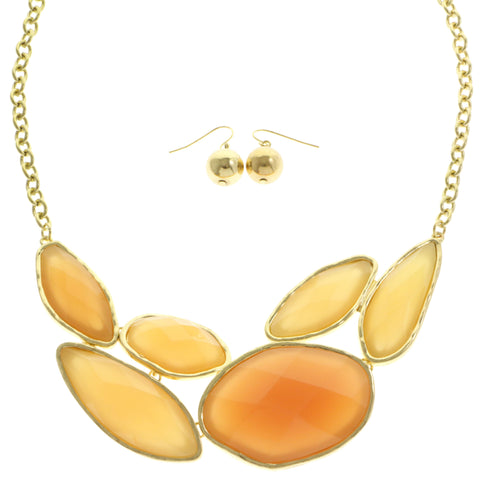 Mi Amore Necklace-Earring-Set Peach/Gold-Tone