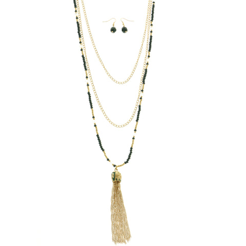 Mi Amore Necklace-Earring-Set Green/Gold-Tone