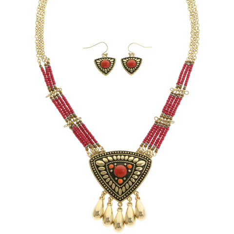 Mi Amore Necklace-Earring-Set Red/Gold-Tone