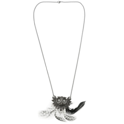 Mi Amore Owl Feathers Pendant-Necklace Multicolor & Silver-Tone