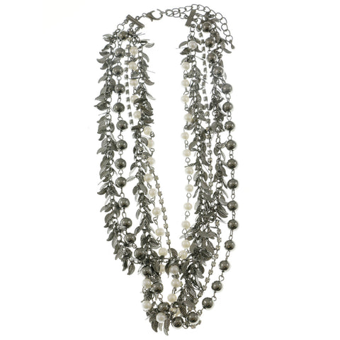 Mi Amore Leaves Adjustable Layered-Necklace Silver-Tone & White