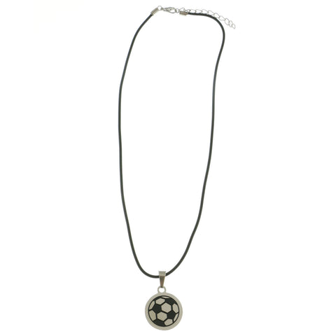 Mi Amore Soccer Ball Pendant-Necklace Black/Silver-Tone