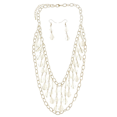 Mi Amore Adjustable Necklace-Earring-Set Gold-Tone/Clear