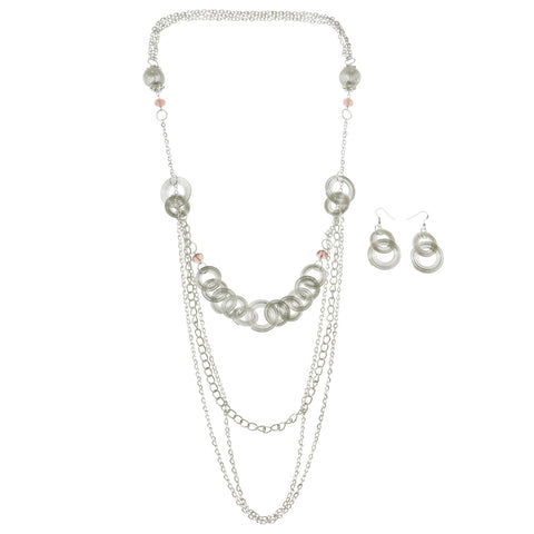 Mi Amore Necklace-Earring-Set Silver-Tone/Pink