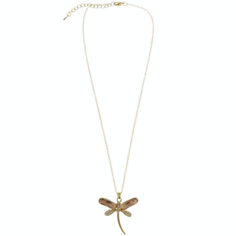 Mi Amore Dragonfly Adjustable Pendant-Necklace Gold-Tone & Pink