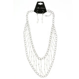 Mi Amore Adjustable Necklace-Earring-Set Silver-Tone/Clear