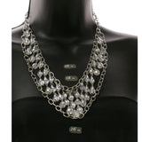 Mi Amore Adjustable Necklace-Earring-Set Silver-Tone/Clear