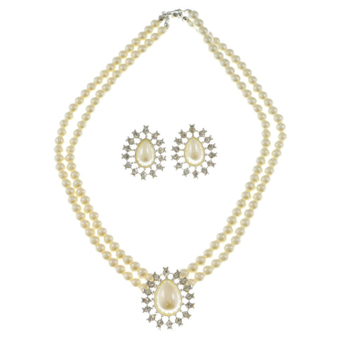Mi Amore Necklace-Earring-Set White/Silver-Tone