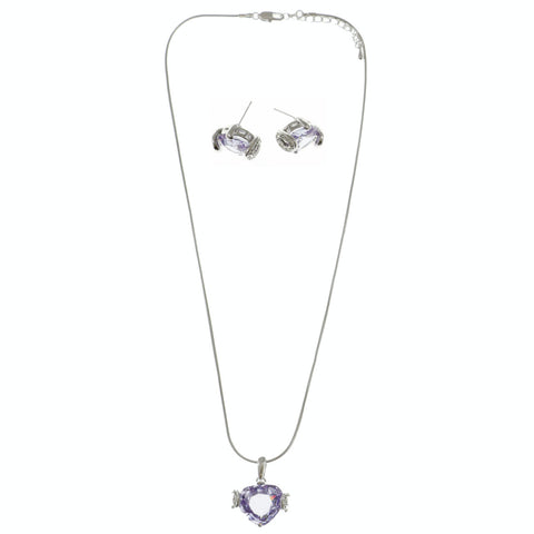 Mi Amore Adjustable Necklace-Earring-Set Purple/Silver-Tone