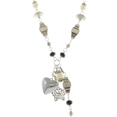 Mi Amore Heart Butterfly Statement-Necklace Multicolor & Silver-Tone
