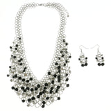 Mi Amore Adjustable Necklace-Earring-Set Silver-Tone/Black