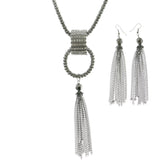 Mi Amore Tassels Necklace-Earring-Set Silver-Tone